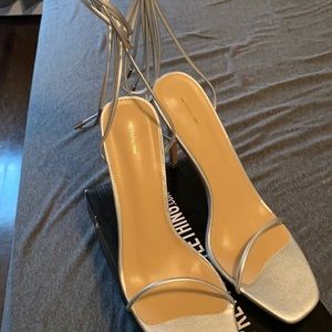 Lace up silver heels